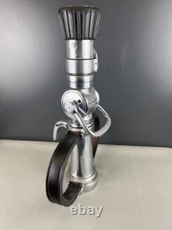 Vintage Chrome 21/2 In Buckeye Playpipe Fire Nozzle With Leather Strap Handles