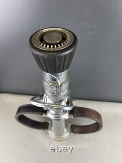 Vintage Chrome 21/2 In Buckeye Playpipe Fire Nozzle With Leather Strap Handles