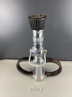 Vintage Chrome 21/2 In Buckeye Playpipe Fire Nozzle With Leather Strap Handles