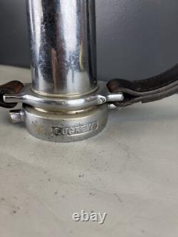 Vintage Chrome 21/2 In Buckeye Playpipe Fire Nozzle With Leather Strap Handles