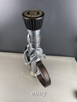 Vintage Chrome 21/2 In Buckeye Playpipe Fire Nozzle With Leather Strap Handles