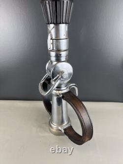 Vintage Chrome 21/2 In Buckeye Playpipe Fire Nozzle With Leather Strap Handles