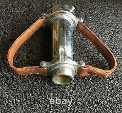 Vintage Chrome Leather Handle Fire Hose Nozzle Made by Greenberg