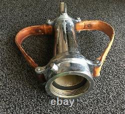 Vintage Chrome Leather Handle Fire Hose Nozzle Made by Greenberg