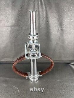 Vintage Chrome Seagrave 2 1/2 In. Play Pipe Fire Nozzle W Leather Hds, Akron