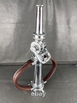 Vintage Chrome Seagrave 2 1/2 In. Play Pipe Fire Nozzle W Leather Hds, Akron