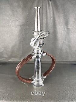 Vintage Chrome Seagrave 2 1/2 In. Play Pipe Fire Nozzle W Leather Hds, Akron
