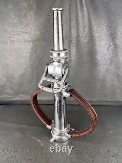 Vintage Chrome Seagrave 2 1/2 In. Play Pipe Fire Nozzle W Leather Hds, Akron