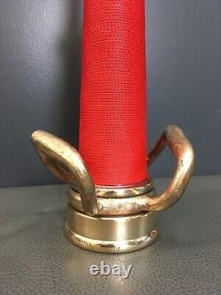 Vintage ELKHART BRASS MFG. CO. 15 inch red cord wrap fire nozzle with handles/