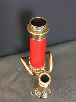Vintage ELKHART BRASS MFG. CO. 15 inch red cord wrap fire nozzle with handles/