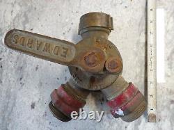 Vintage Edwards Fire Hose Brass Y Splitter Valve (2) 2 Hoses