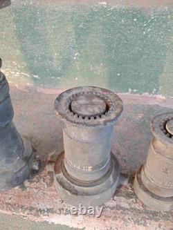 Vintage Elkhart Brass Set Of (4) Fire Hose Nozzles 9, 5.5, & 2x4.5
