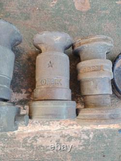 Vintage Elkhart Brass Set Of (4) Fire Hose Nozzles 9, 5.5, & 2x4.5