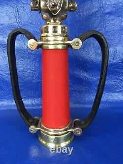 Vintage Elkhart brass leather handle play pipe/Fire Nozzle/ Cheif shut off & tip