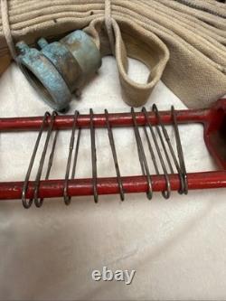Vintage Fire Hose Brass Set Up Gate Valve Nozzle And Hose Folding Apparatus