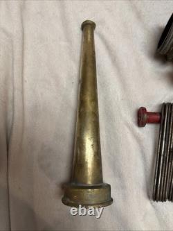 Vintage Fire Hose Brass Set Up Gate Valve Nozzle And Hose Folding Apparatus