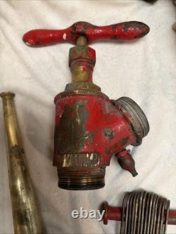 Vintage Fire Hose Brass Set Up Gate Valve Nozzle And Hose Folding Apparatus