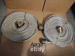 Vintage Fire Hose Flax Fiber Brass Couplers 46ft