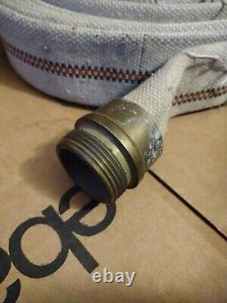 Vintage Fire Hose Flax Fiber Brass Couplers 46ft