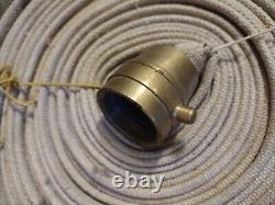 Vintage Fire Hose Flax Fiber Brass Couplers 46ft