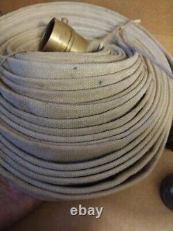 Vintage Fire Hose Flax Fiber Brass Couplers 46ft