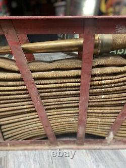 Vintage Fire Hose Hose & Nozzle, Cradle Hump Rack WithWall Mounted Steel 1962, Rare