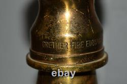 Vintage Fire Hose Nozzle Display Grether Akron Brass Wood Base 2 Handles Early
