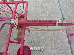 Vintage Fire Hose Reel Cart with Underwriters Nozzle, Axe, And Fire Hydrant