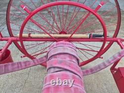Vintage Fire Hose Reel Cart with Underwriters Nozzle, Axe, And Fire Hydrant