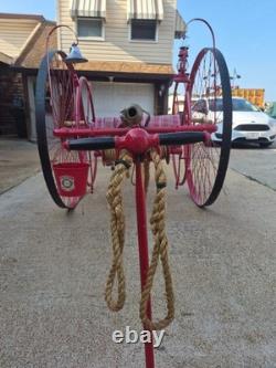 Vintage Fire Hose Reel Cart with Underwriters Nozzle, Axe, And Fire Hydrant