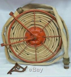 Vintage Fire Hose Reel Nozzle Firefighter Fireman Brass 1940's Cloth Goodyear