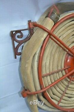 Vintage Fire Hose Reel Nozzle Firefighter Fireman Brass 1940's Cloth Goodyear