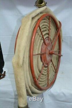 Vintage Fire Hose Reel Nozzle Firefighter Fireman Brass 1940's Cloth Goodyear