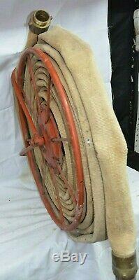 Vintage Fire Hose Reel Nozzle Firefighter Fireman Brass 1940's Cloth Goodyear