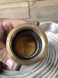 Vintage Firehose 1 1/2 Inch x 50' with Fire Nozzle Powhatan Brass NST Fittings