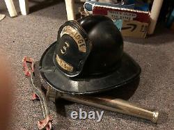 Vintage Fireman's Safety Helmet, & Tool & 12 Fire-Nozzle Pre-1960 NJ Fire Dpt