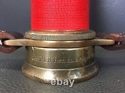 Vintage GRETHER BRASS /red cord wrapped /leather hds. Fire nozzle