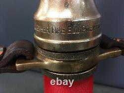 Vintage GRETHER BRASS /red cord wrapped /leather hds. Fire nozzle
