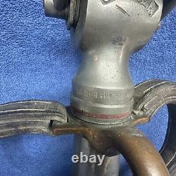 Vintage Grether Fire Nozzle Dayton Ohio Firefighter Leather Handles 18