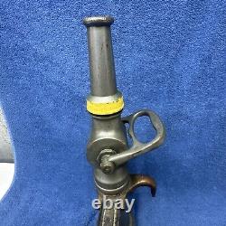 Vintage Grether Fire Nozzle Dayton Ohio Firefighter Leather Handles 18