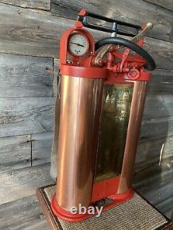 Vintage Lafrance Fire Truck Backpack Fire Hose Copper/Brass Nozzle Rare