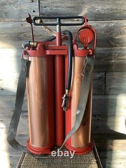 Vintage Lafrance Fire Truck Backpack Fire Hose Copper/Brass Nozzle Rare