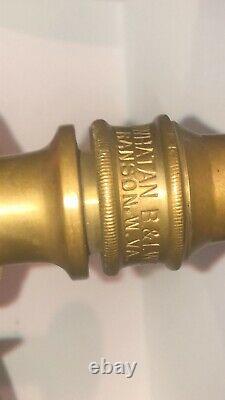 Vintage POWHATAN BRASS FIRE NOZZLE WITH BRASS HANDLE INTACT 1 1/2 Inch