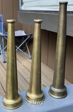 Vintage Powhatan B&I Works Brass Fire Hose Nozzle Lot of 3 Ranson WV Firefighter