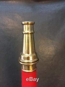 Vintage Powhatan Brass 30 Inch 2 1/2 Inch Fire Nozzle Play Pipe With Red Cord