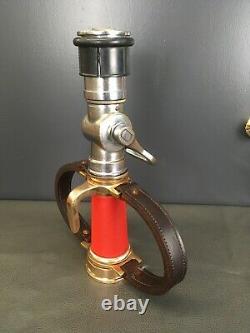 Vintage Quad Way Lever Shut Off& Brass Leather Handle Play Pipe Fire Nozzle