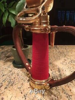 Vintage Rare Wooster Brass 21/2 Leather Handle Fire Nozzle Polished & Detailed
