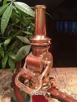 Vintage Rare Wooster Brass 21/2 Leather Handle Fire Nozzle Polished & Detailed