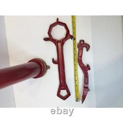 Vintage Red Firehose Nozzle and Two Red Fireman Fire Hydrant Wrench Spanners