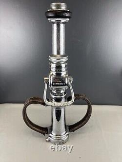 Vintage Seagrave 21/2 In. Playpipe Fire Nozzle Chrome, Leather Strap Handles